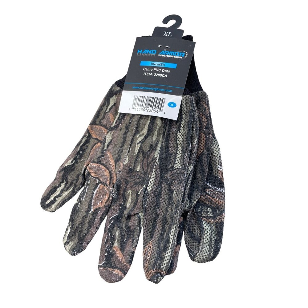 Hand Armor Unlined Camo PVC Dots Gloves XL Unlined Outdoor Hunting Workwear NEW